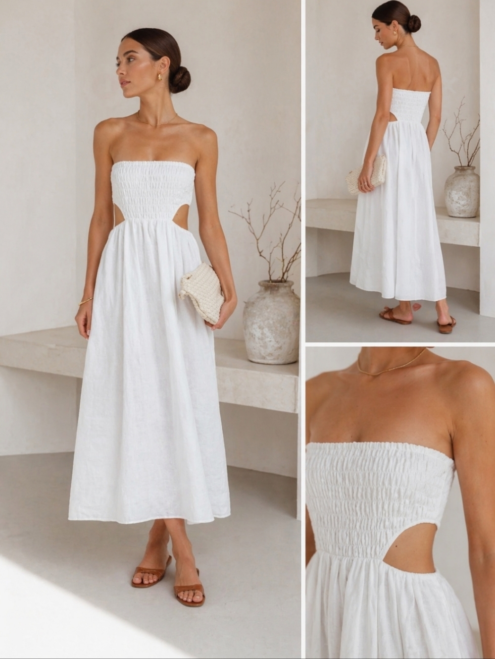 Dissh Nell White Linen Midi Dress Sleeveless Spring Minimal Coastal Bachelorette